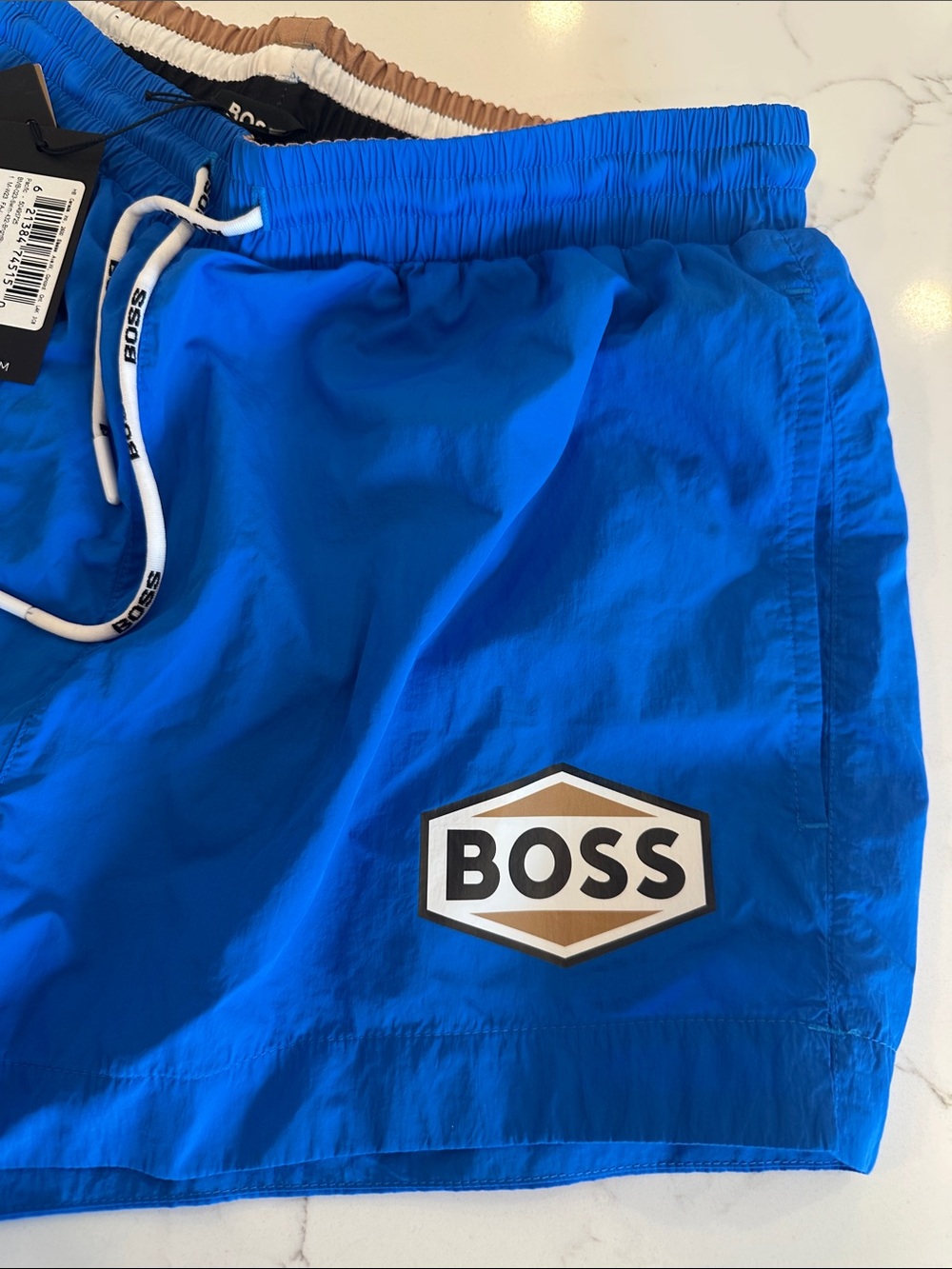 BOSS Bright Blue Athletic Swim Shorts with Logo Patch - Picture 2 of 4